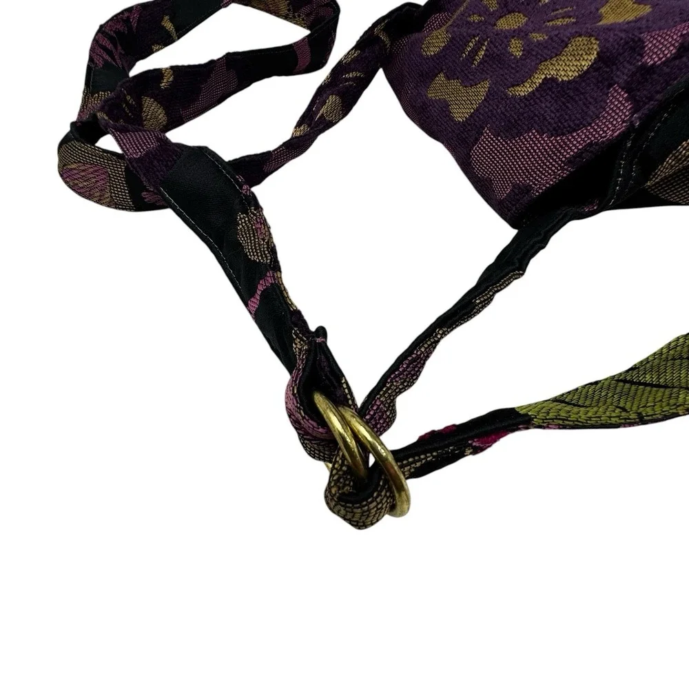 Hobo Floral Art Tapestry Crossbody Bag Purple Woman Snap Closure